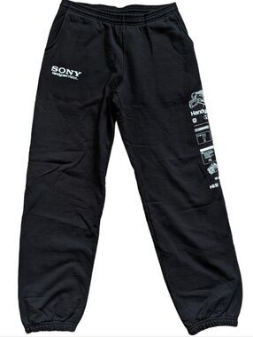 Sony Womens Black White Handycam Vision Graphic Sweatpants Joggers Size Large